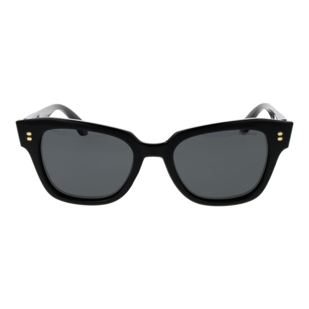Sunglasses by Polaroid for women in plastic and black featuring an opulent full-rim cat-eye frame design with a sophisticated black coloured frame finish and high-performance polarized category-3-dark-tint lens.