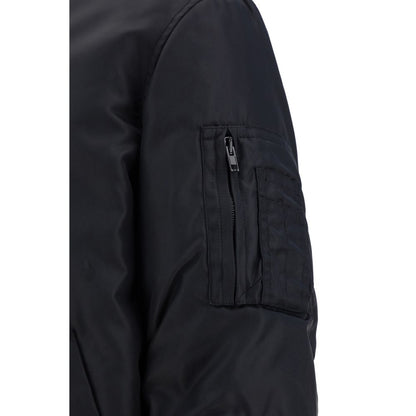 Bomber Jacket by Moschino for men in polyamide black & print presents a effortlessly chic silhouette, showcasing a sophisticated and premium pockets & insulated for a truly effortlessly chic finish.