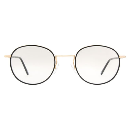 Eyeglasses Frames by Andy Wolf for men in metal gold showcases a refined full-frame frame design with a refined gold coloured frame finish for a refined and sophisticated look.