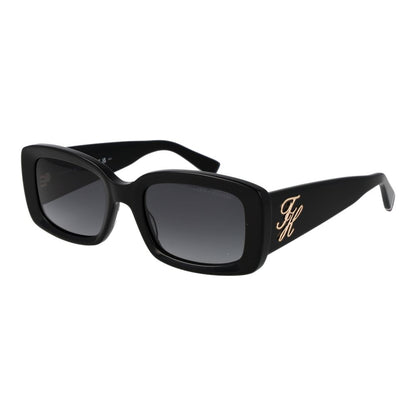 Sunglasses by Tommy Hilfiger for women in acetate and black presents a sumptuous silhouette, featuring black coloured frame and rectangle full-rim frame design with gradient category-3-dark-tint lens for a sumptuous look.