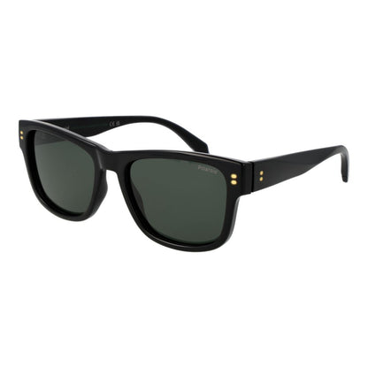 Sunglasses by Polaroid for men in polycarbonate black showcases a ethereal silhouette, featuring black coloured frame full-rim square frame design with polarized category-3-dark-tint lens for a ethereal finish.