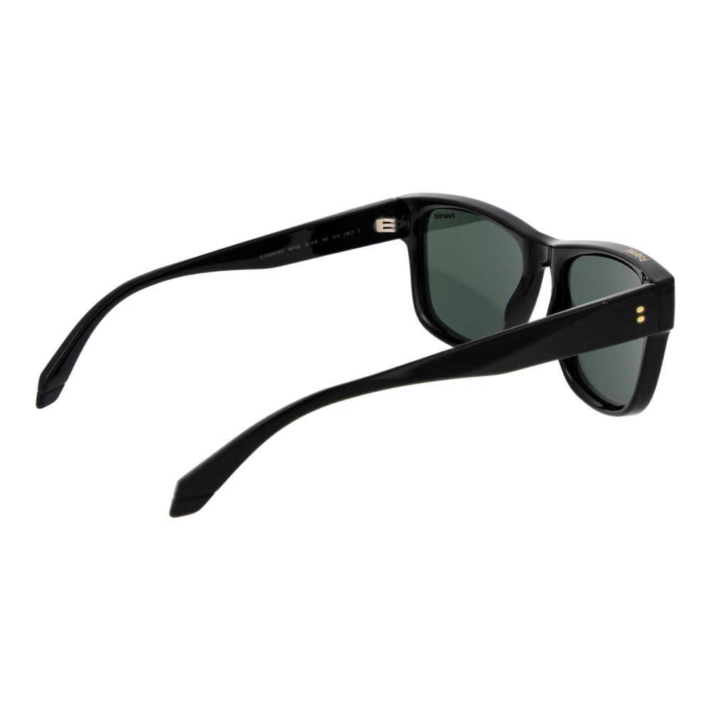 Sunglasses by Polaroid for men in black showcases a ethereal silhouette, featuring black coloured frame full-rim square frame design with polarized category-3-dark-tint lens for a ethereal finish.