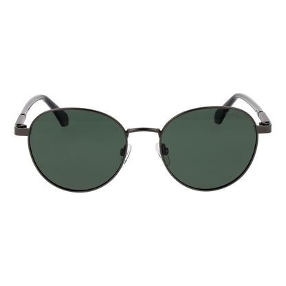 Sunglasses by Polaroid for men in metal gray features a sumptuous silhouette, showcasing a sumptuous full-rim panto frame design in gray coloured frame with high-performance polarized category-3-dark-tint lens.