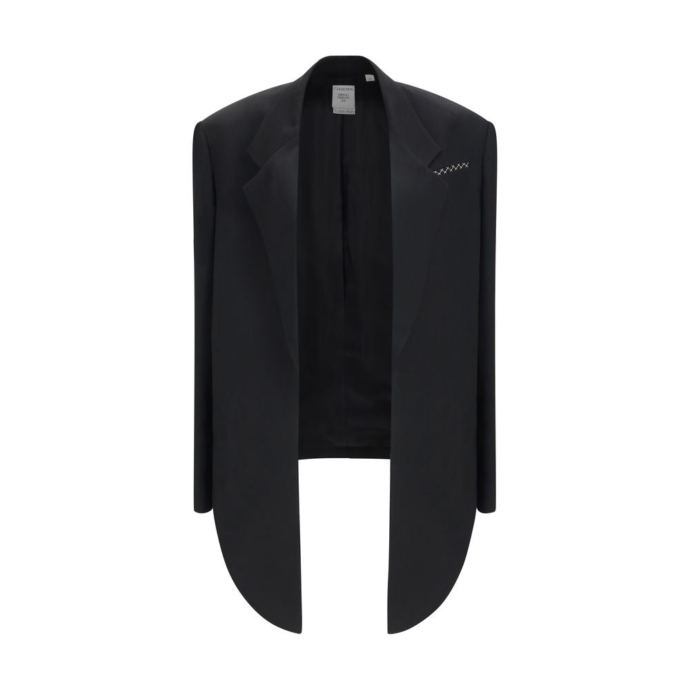 Overcoat by Calvin Klein for women in viscose black, patterned & pinstripe showcases a architectural silhouette, artfully detailed with a distinctive asymmetric neckline and functional pockets & insulated for a architectural finish.