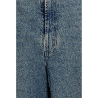 Jeans by Maison Margiela for women in denim cotton blue presents a refined pantology silhouette, artfully defined by a refined pantology regular-fit & wide, long, and a sophisticated high rise.
