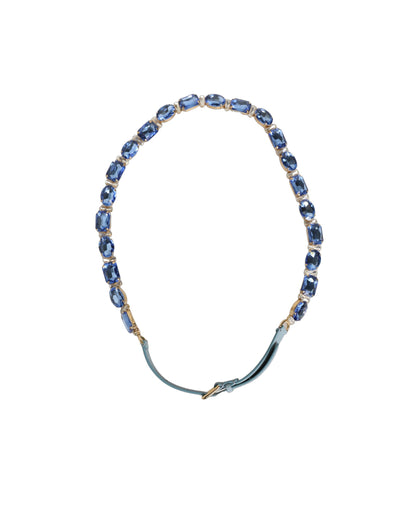 Dolce & Gabbana Blue Leather Crystal Chain Embellished Belt