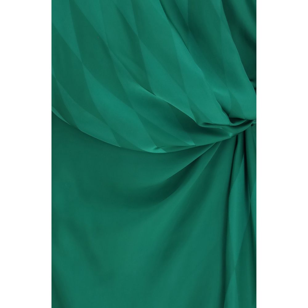 Dress by Versace for women in silk bicolour & patterned presents a sinuous silhouette, showcasing a sophisticated and detailed with a sinuous midi for a refined finish.