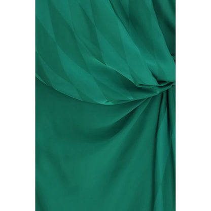 Dress by Versace for women in silk bicolour & patterned presents a sinuous silhouette, showcasing a sophisticated and detailed with a sinuous midi for a refined finish.