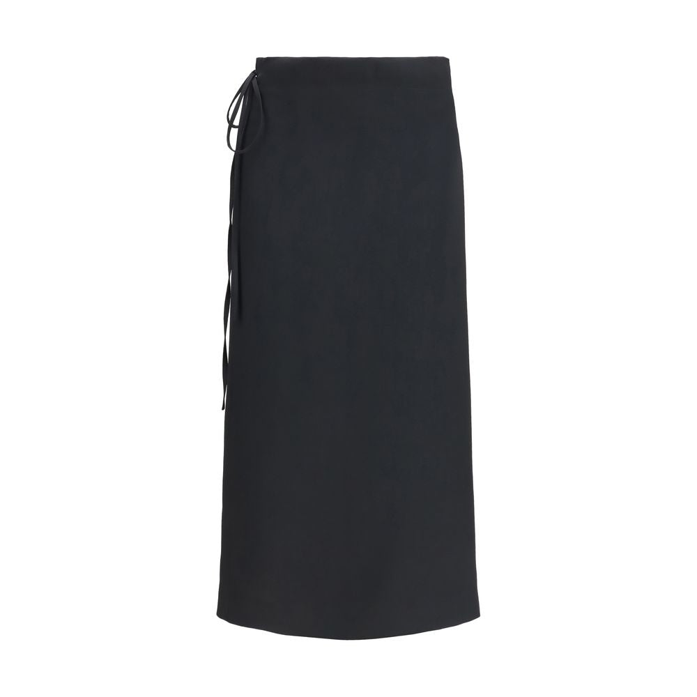 Skirt by Calvin Klein for women in viscose black features a contoured silhouette from the Women's Wrap Straight Viscose Long Skirt collection, characterized by its contoured long for a contoured finish.