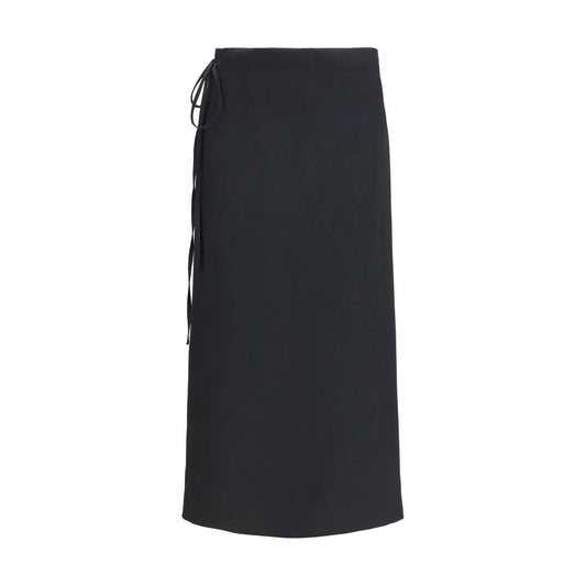 Skirt by Calvin Klein for women in viscose black features a contoured silhouette from the Women's Wrap Straight Viscose Long Skirt collection, characterized by its contoured long for a contoured finish.