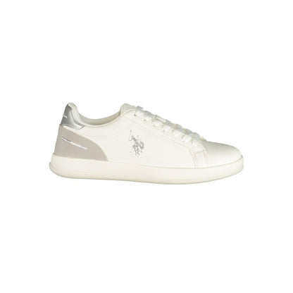 Sneakers by U.S. POLO ASSN. for women in polyester & polyurethane blue & white presents a sumptuous silhouette from the Essence Grace Women's Low-Top Polyester & Polyurethane Sneakers collection, showcasing a sumptuous low-top style for an elevated aesthetic.