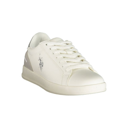 Sneakers by U.S. POLO ASSN. for women in polyester & polyurethane blue & white features an sumptuous silhouette, showcasing the premium Essence Grace Women's Low-Top Polyester & Polyurethane Sneakers in a sumptuous low-top style that offers a sumptuous finish for refined style.
