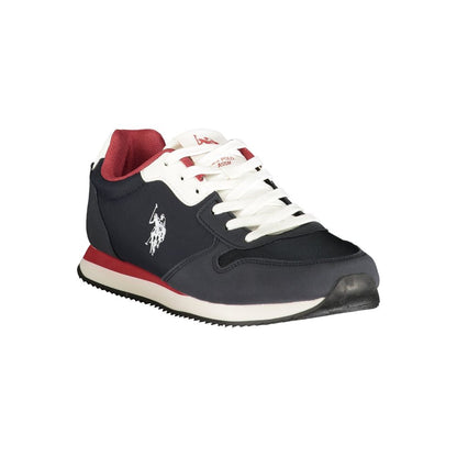 Athletic Sneakers by U.S. POLO ASSN. for men in polyester & polyurethane blue features an architectural silhouette, showcasing the premium athletic style of the Men's Athletic Polyester & Polyurethane Sneakers with an architectural finish.