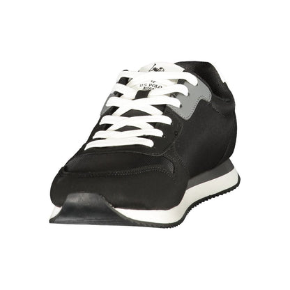 Athletic Sneakers by U.S. POLO ASSN. for men in polyester & polyurethane black features an architectural silhouette from the Men's Athletic Polyester & Polyurethane Sneakers collection, showcasing a architectural athletic style for a architectural look.