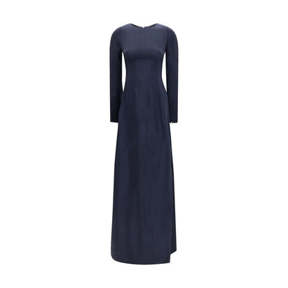 Dress by Maison Margiela for women in cupro blue & copper presents a sinuous silhouette, showcasing a sophisticated crew neckline and long-sleeve detailed with a sinuous long for a refined finish.