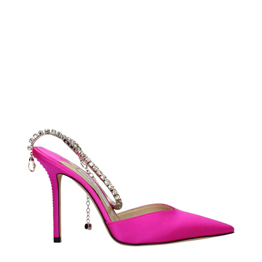 Stiletto Sandals by Jimmy Choo for women in satin fuchsia & pink showcases a sculptural silhouette as Women's Satin Stiletto Sandals, defined by a sculptural stiletto and sculptural for a sculptural look.