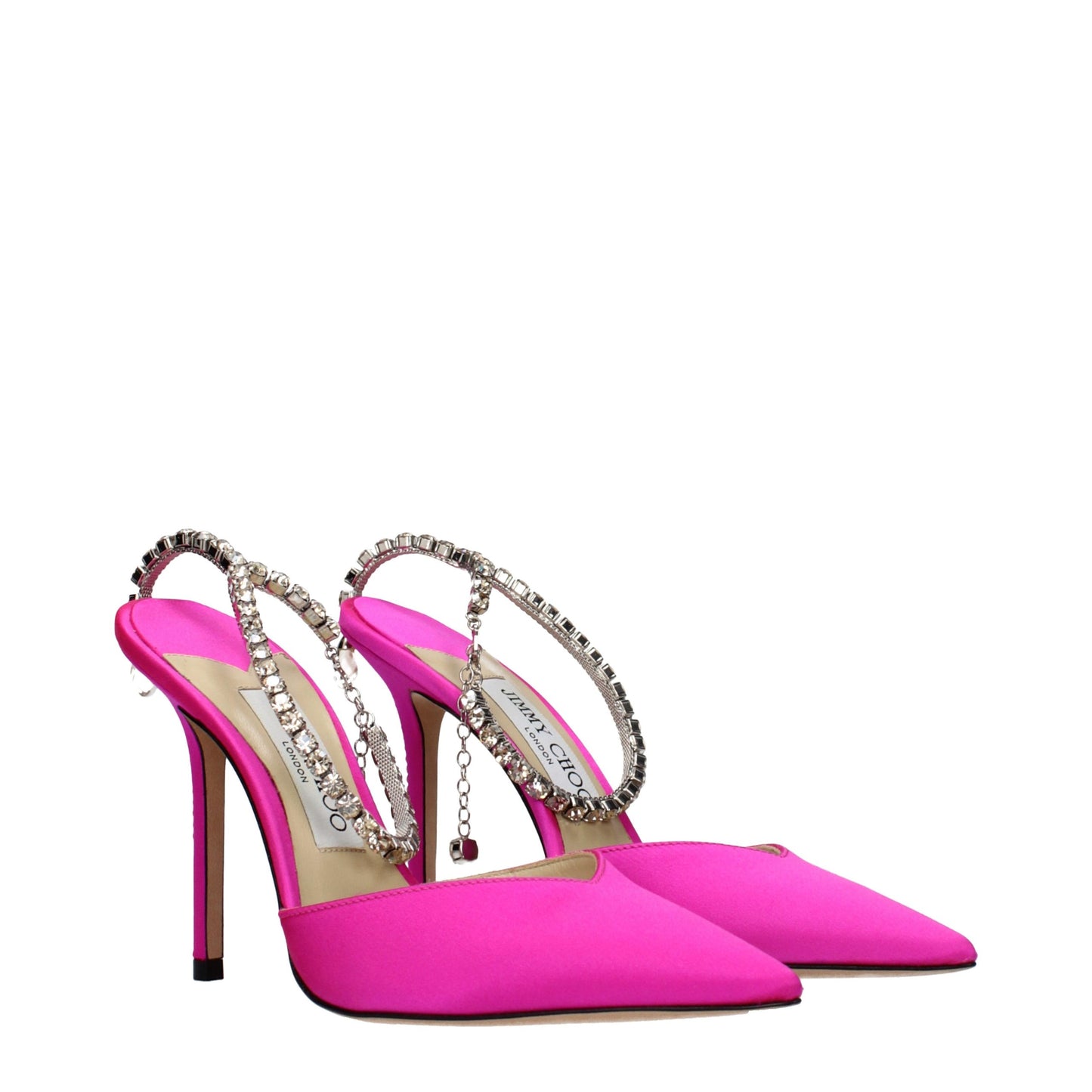 Stiletto Sandals by Jimmy Choo for women in satin fuchsia & pink features an architectural design from the Women's Satin Stiletto Sandals collection, defined by a architectural stiletto and for a architectural finish.
