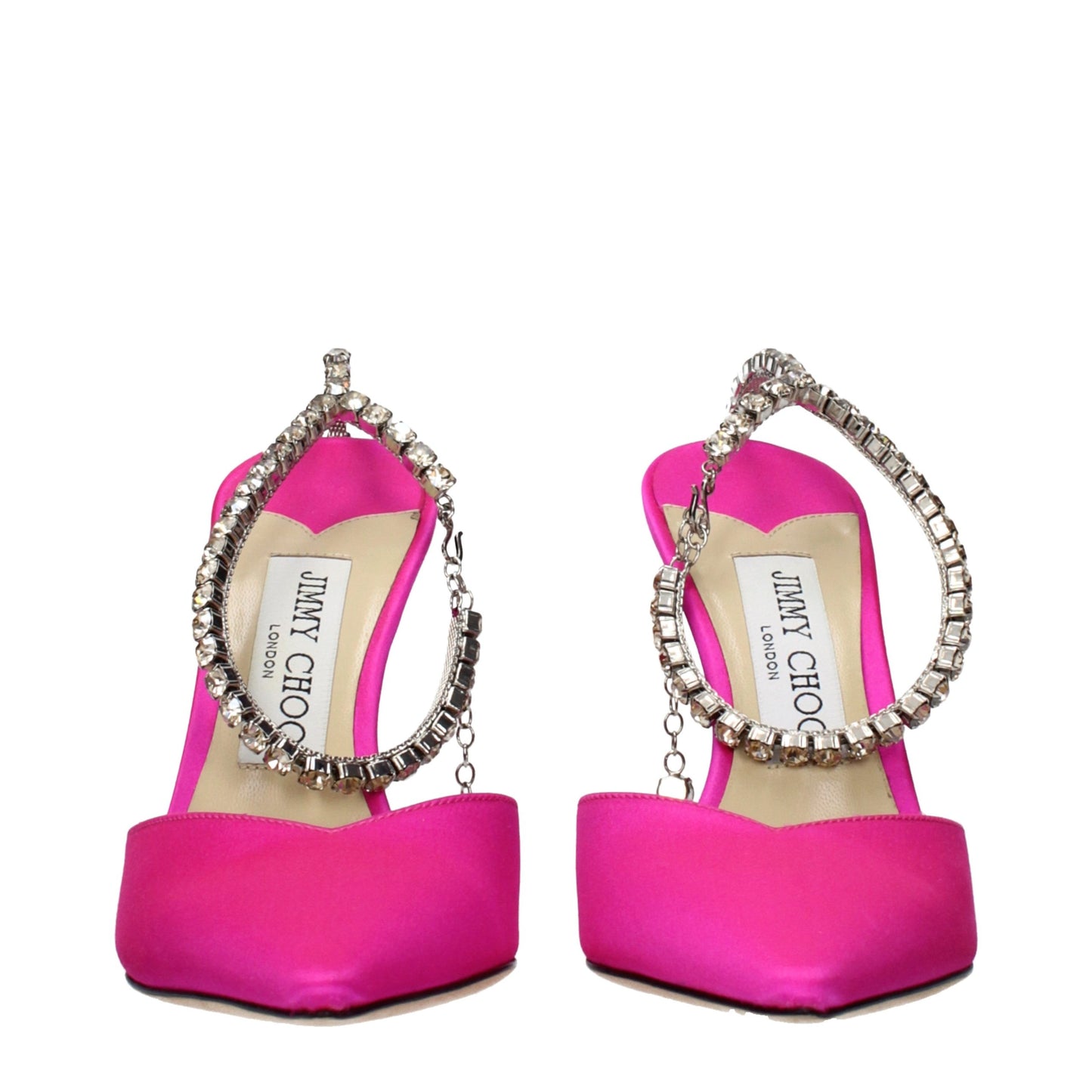 Stiletto Sandals by Jimmy Choo for women in satin and fuchsia & pink presents a captivating silhouette, showcasing the signature style of the Women's Satin Stiletto Sandals with a captivating stiletto and captivating .