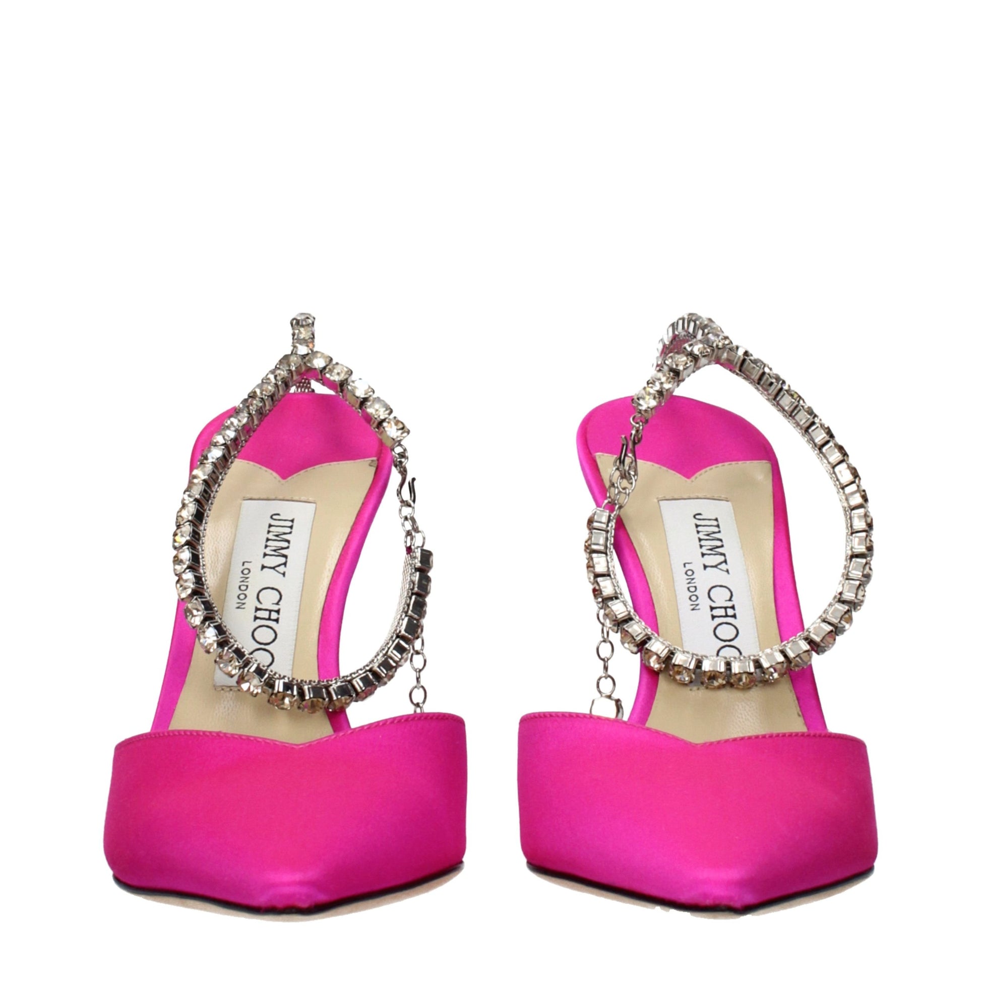 Stiletto Sandals by Jimmy Choo for women in satin and fuchsia & pink presents a captivating silhouette, showcasing the signature style of the Women's Satin Stiletto Sandals with a captivating stiletto and captivating .