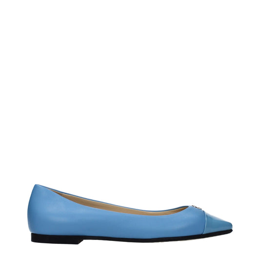 Ballet Flat Shoes by Jimmy Choo for women in leather light-blue presents a effortless chic silhouette, showcasing the Women's Leather Ballet Flat Shoes design with a effortless chic and for a sophisticated look.
