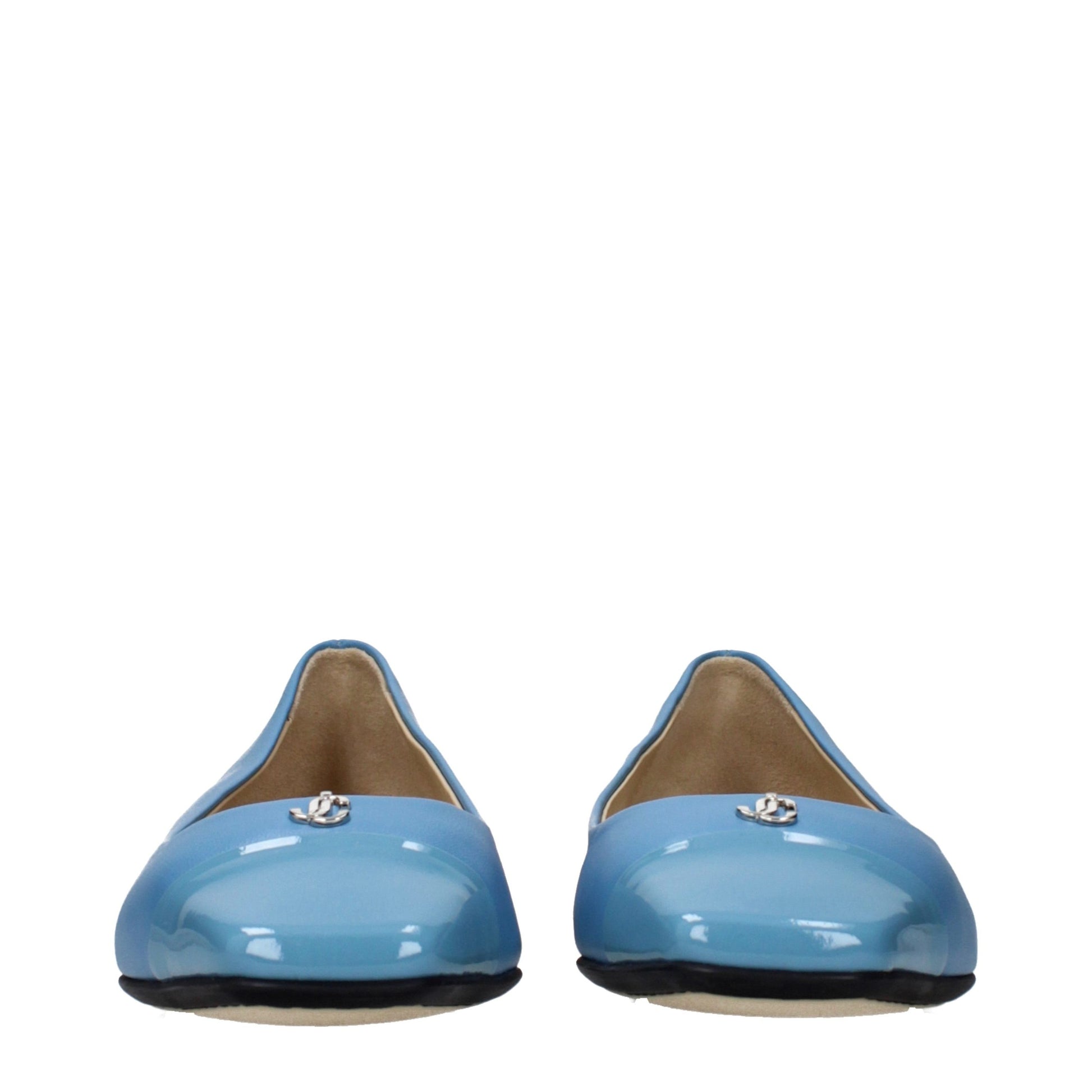 Ballet Flat Shoes by Jimmy Choo for women in leather light-blue showcases a resplendent Women's Leather Ballet Flat Shoes aesthetic with a and .