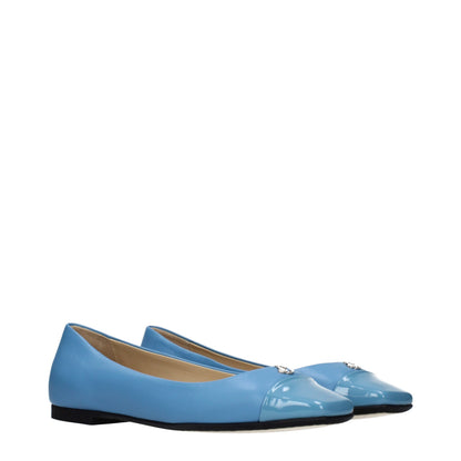 Ballet Flat Shoes by Jimmy Choo for women in leather light-blue showcases a dynamic silhouette, artfully capturing Women's Leather Ballet Flat Shoes through its distinctive and elegant .