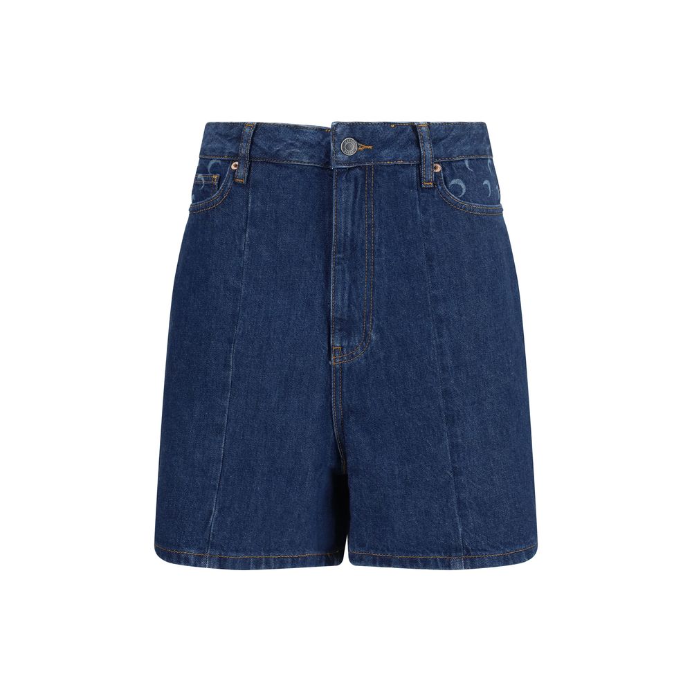 Denim Shorts by Marine Serre for women in cotton denim twill blue & signature presents a contemporary silhouette, featuring a contemporary straight-leg & regular-fit and short with a contemporary high rise for a sophisticated summer look.