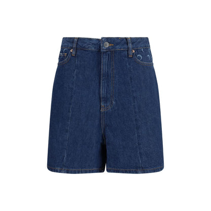 Denim Shorts by Marine Serre for women in cotton denim twill blue & signature presents a contemporary silhouette, featuring a contemporary straight-leg & regular-fit and short with a contemporary high rise for a sophisticated summer look.