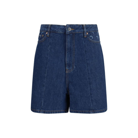 Denim Shorts by Marine Serre for women in cotton denim twill blue & signature presents a contemporary silhouette, featuring a contemporary straight-leg & regular-fit and short with a contemporary high rise for a sophisticated summer look.