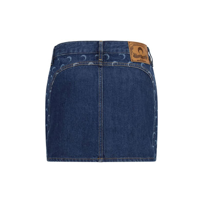 Skirt by Marine Serre for women in organic cotton twill blue features a contoured silhouette from the Women's Organic Cotton Twill Mini Skirt collection, characterized by its contoured mini for a contoured finish.