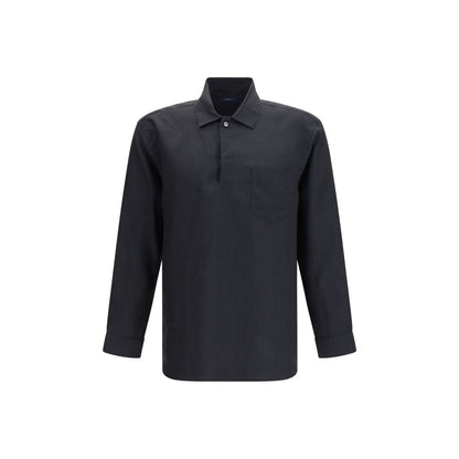 Dress Shirt by Deperlu for men in linen black & natural, featuring a nuanced long-sleeve and nuanced for a sophisticated finish.