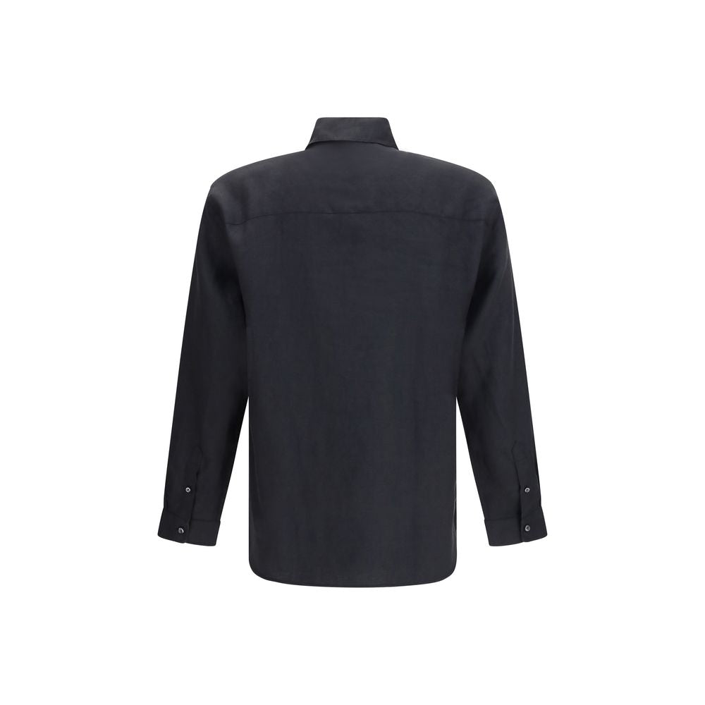 Dress Shirt by Deperlu for men in linen black & natural showcases a sublime silhouette, artfully detailed with a sublime and for a sophisticated, sublime finish.