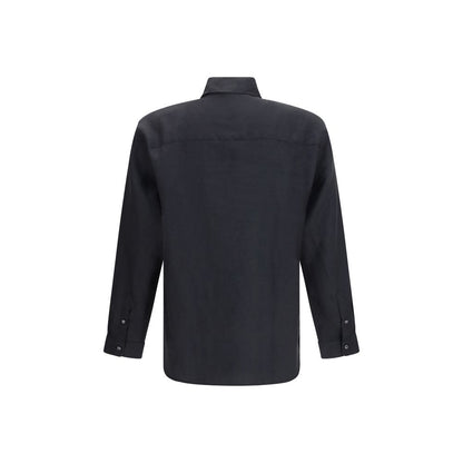 Dress Shirt by Deperlu for men in linen black & natural showcases a sublime silhouette, artfully detailed with a sublime and for a sophisticated, sublime finish.