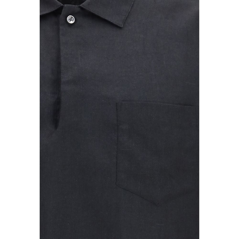 Dress Shirt by Deperlu for men in linen black & natural, featuring a nuanced and nuanced for a sophisticated finish.
