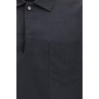 Dress Shirt by Deperlu for men in linen black & natural, featuring a nuanced and nuanced for a sophisticated finish.
