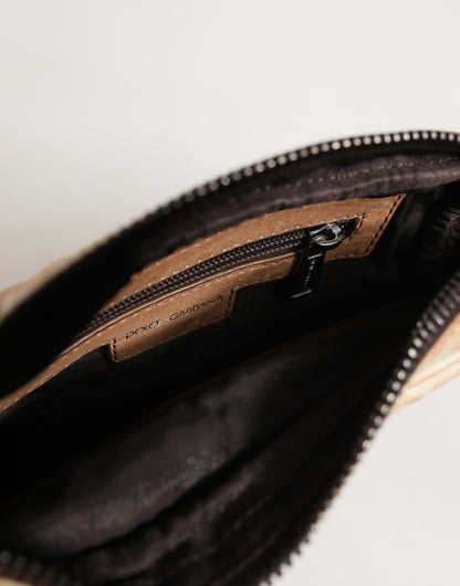 2-in-1 Shoulder & Crossbody Clutch Convertible Handbag by Dolce & Gabbana for men in leather & velvet beige features an exquisite silhouette, showcasing a secure , ample , and versatile crossbody-strap & shoulder-strap for exquisite style.