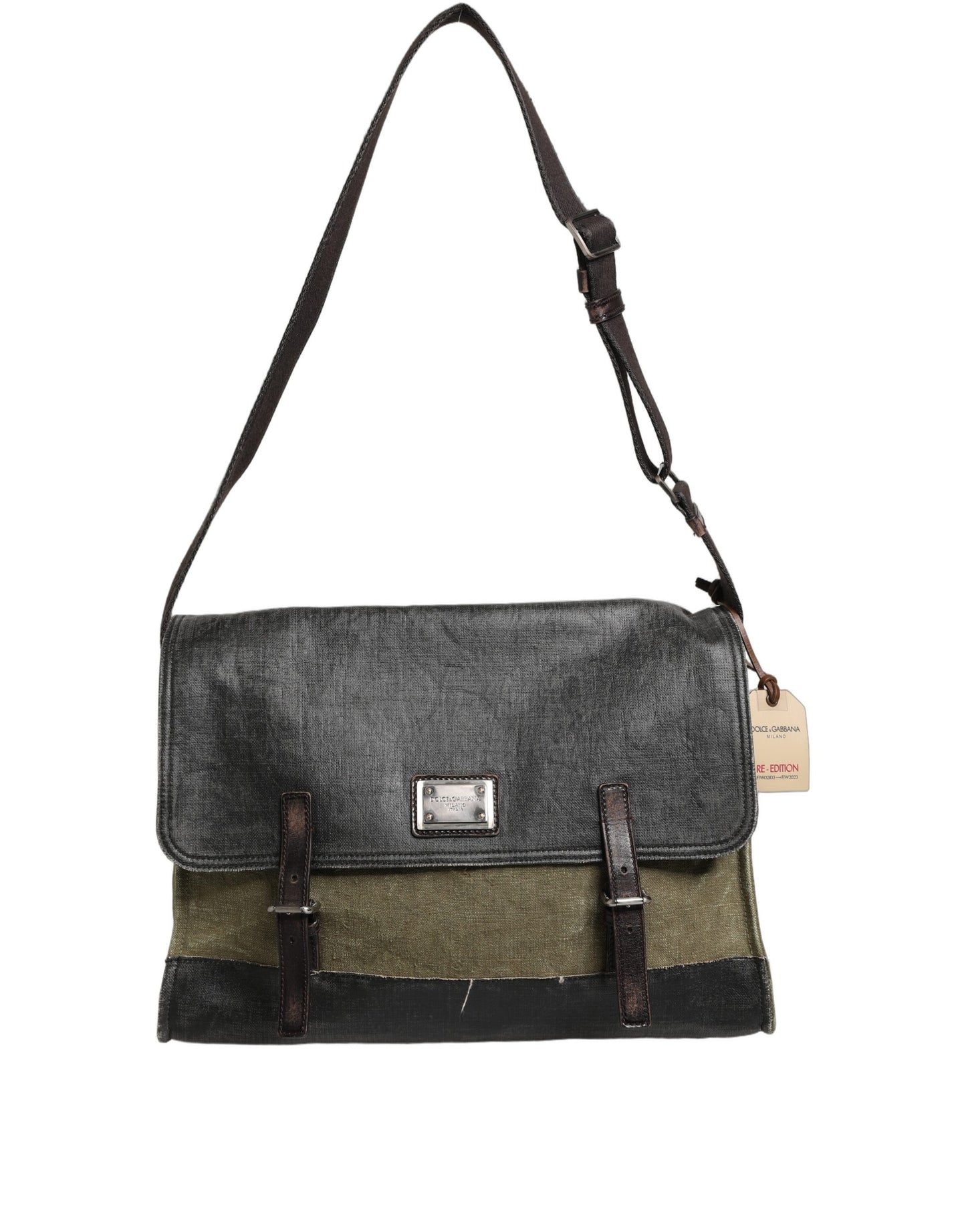 Shoulder Messenger Clutch Convertible Handbag by Dolce & Gabbana for men in leather & metal dark-green & military-green features a exquisite silhouette with a secure buckle, ample , and versatile shoulder-strap for a exquisite look.