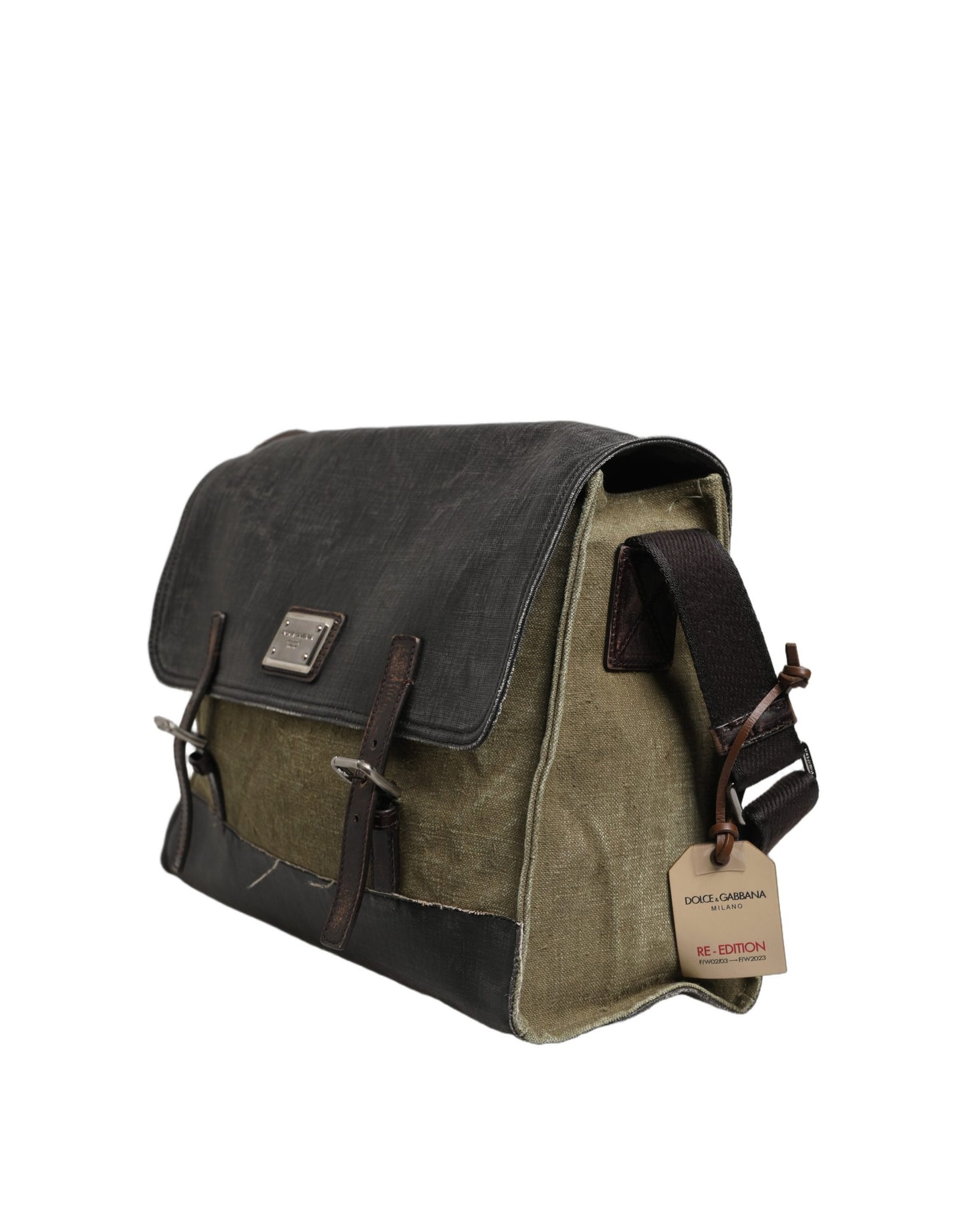 Shoulder Messenger Clutch Convertible Handbag by Dolce & Gabbana for men in leather & metal dark-green & military-green features a refined silhouette, showcasing a secure buckle and refined with versatile shoulder-strap for a refined finish.