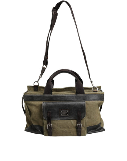 Shoulder Tote Clutch Convertible Handbag by Dolce & Gabbana for men in leather & metal dark-green & military-green presents a enviable design with a secure buckle, ample , and versatile shoulder-strap for a sophisticated look.