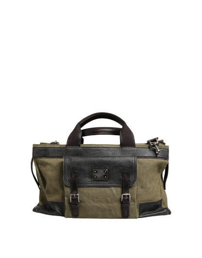 Shoulder Tote Clutch Convertible Handbag by Dolce & Gabbana for men in leather & metal dark-green & military-green features an exquisite silhouette, showcasing a secure buckle, ample , and exquisite shoulder-strap for a sophisticated finish.