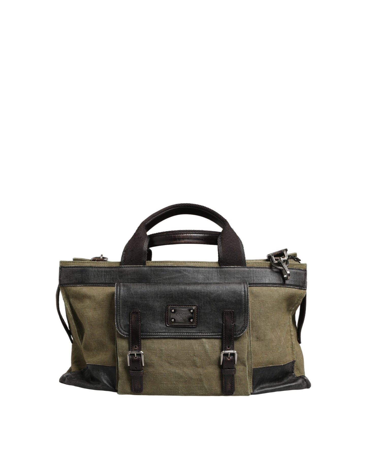 Shoulder Tote Clutch Convertible Handbag by Dolce & Gabbana for men in leather & metal dark-green & military-green presents a enviable design with a secure buckle, ample , and versatile shoulder-strap for a sophisticated look.