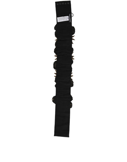 Dolce & Gabbana Black Gold Tone Crystal Brass Flower Brooches Belt