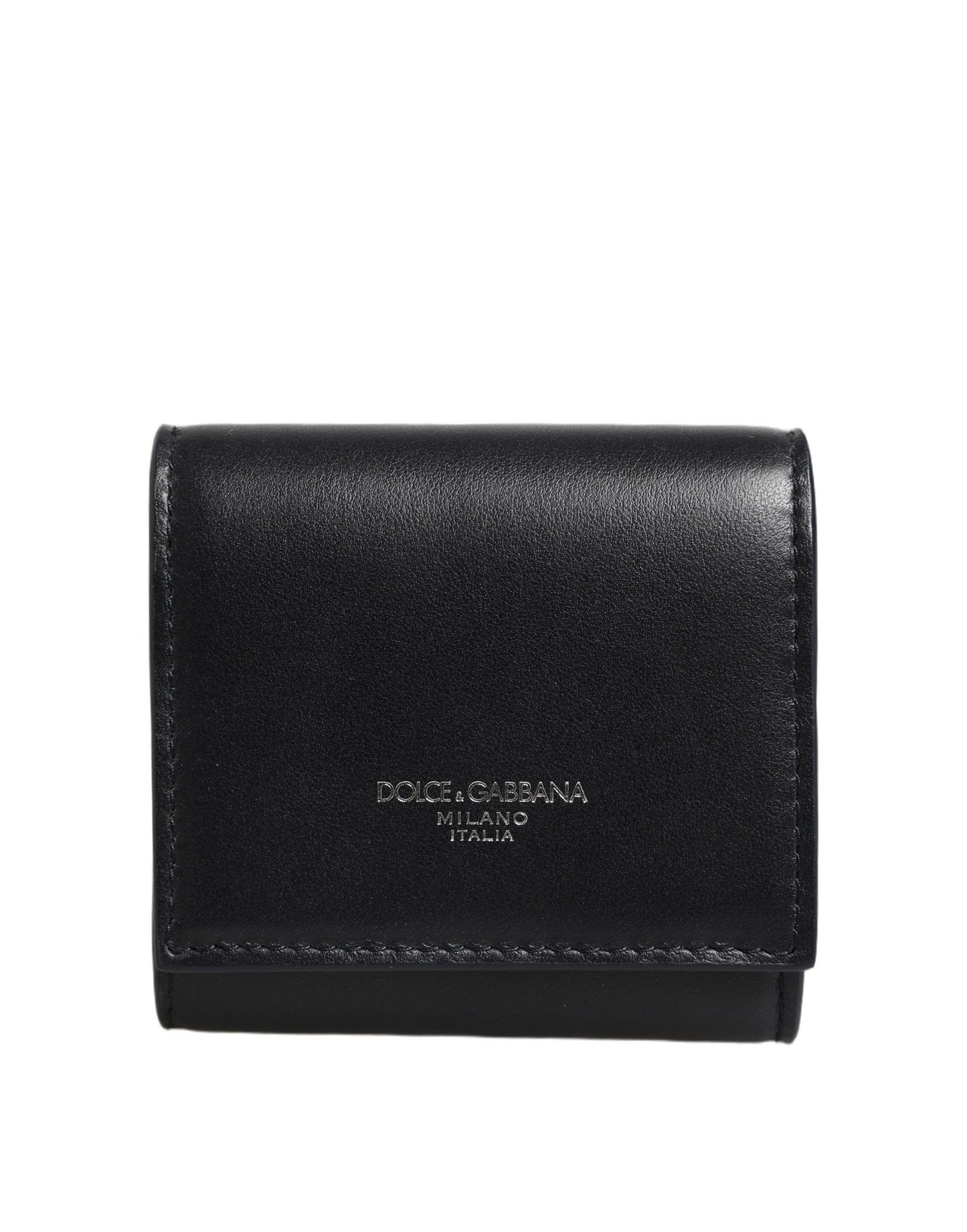 Card Case by Dolce & Gabbana for women in calfskin leather black & print features a sleek silhouette, showcasing the sleek design of the Calfskin Leather Card Case with functional bifold for a premium look.