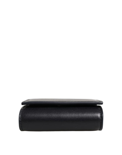 Card Case by Dolce & Gabbana for women in calfskin leather black & print features a sleek silhouette, showcasing the sleek design of the Calfskin Leather Card Case with functional bifold for a premium look.