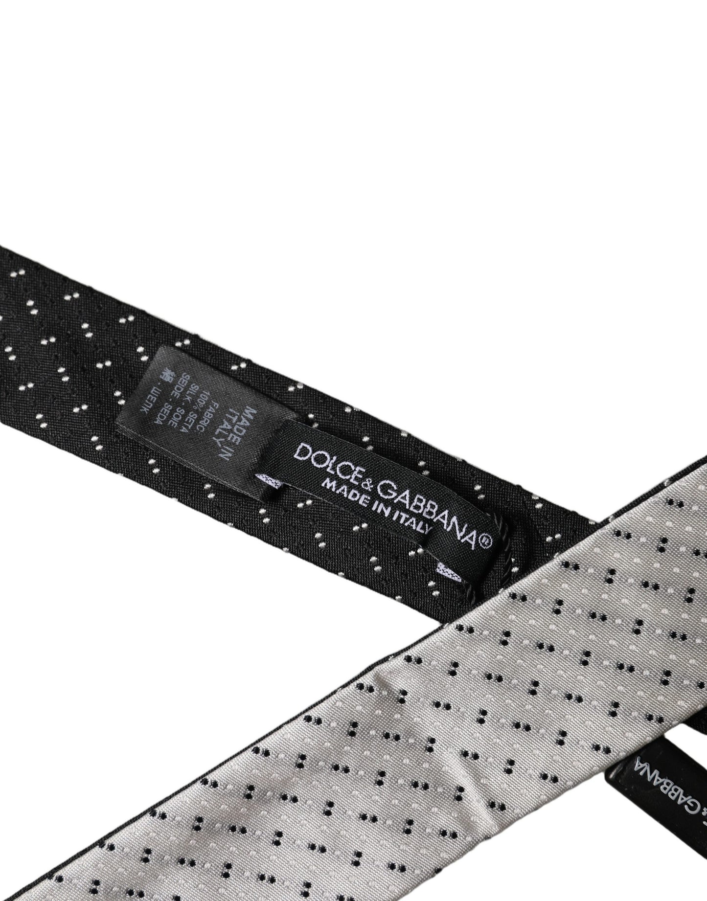 Dolce & Gabbana White Black Patterned Silk Adjustable Men Necktie Tie