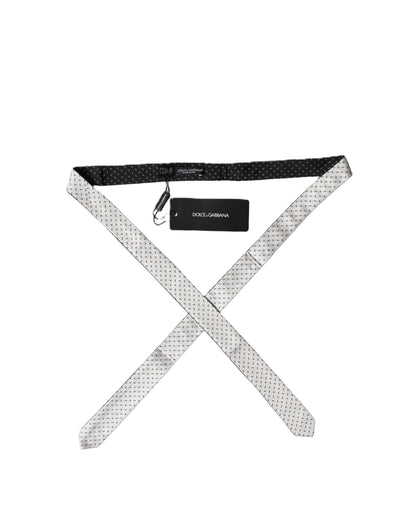 Dolce & Gabbana White Black Patterned Silk Adjustable Men Necktie Tie
