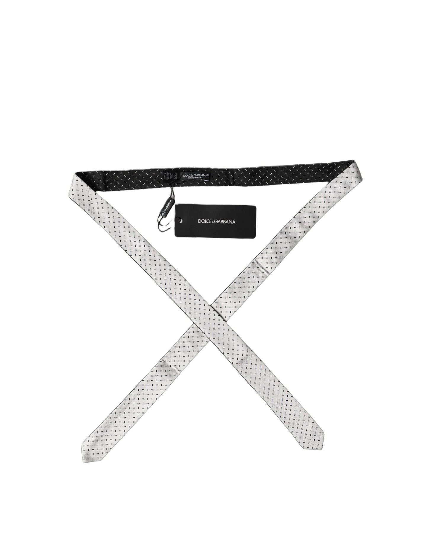 Dolce & Gabbana White Black Patterned Silk Adjustable Men Necktie Tie