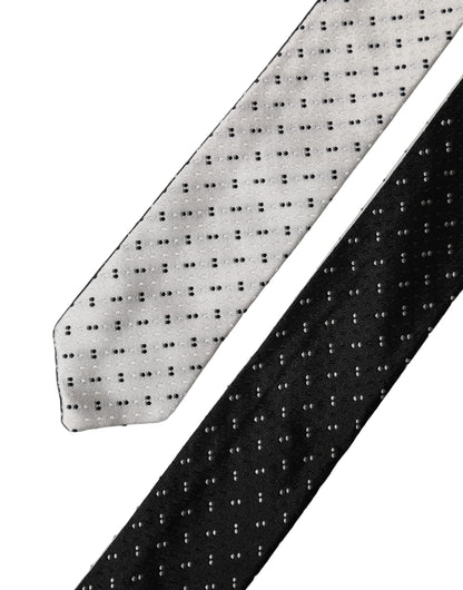 Dolce & Gabbana White Black Patterned Silk Adjustable Men Necktie Tie