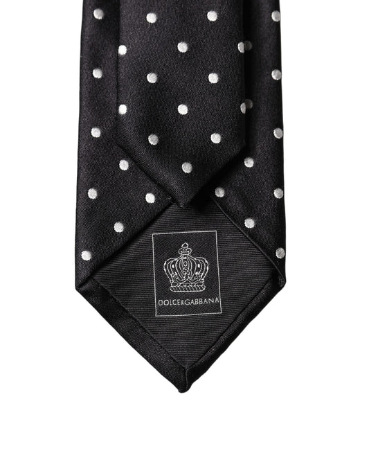 Dolce & Gabbana Black White Polka Dots Silk Adjustable Men Necktie Tie