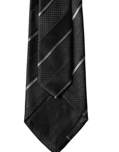Dolce & Gabbana Black White Stripes 100% Silk Adjustable Men Necktie Tie